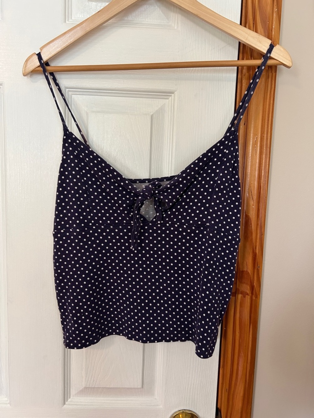 American Eagle Outfitters Navy Polka Dot Tie-Front crop Cami